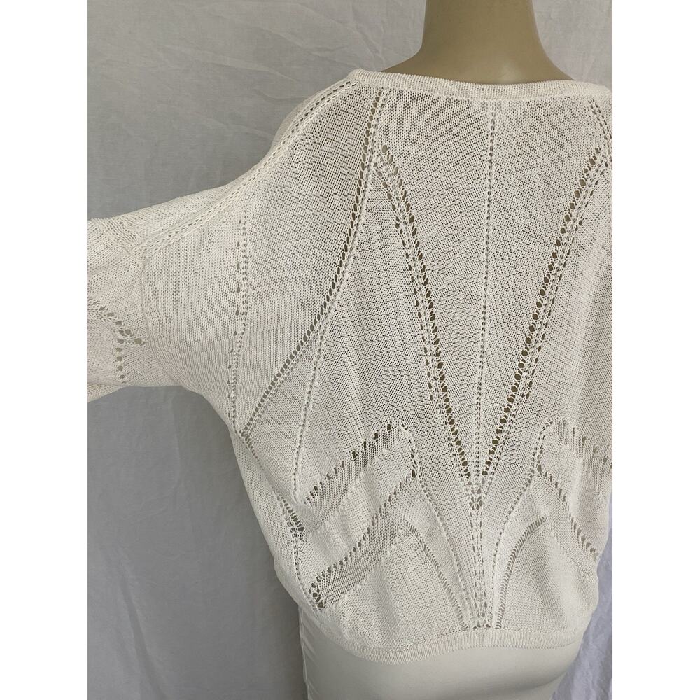 HELMUT LANG Fractured Lace Short Drop Sleeve Linen Sweater Top Blouse White M - Picture 7 of 10